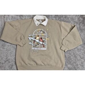 Vtg Day Breeze Sweater Womens Size L Beige Pullover Winter Cardinal Red Bird 80s